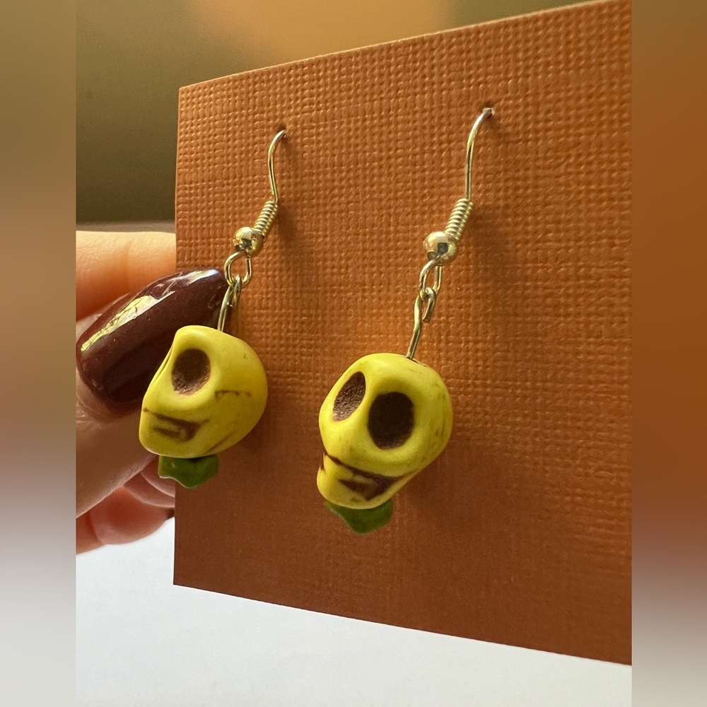 Handmade Yellow Skull Earrings